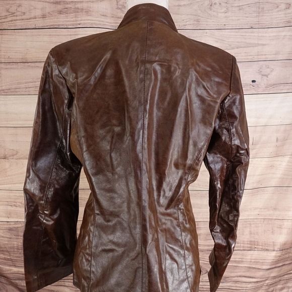 ADAM MADE IN ITALY LEATHER VERA PELLE BROWN ZIP JACKET COAT WOMENS 20X25 - Picture 5 of 10
